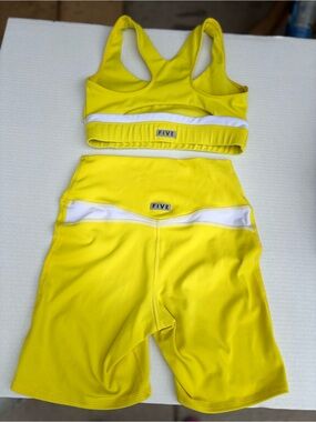FIVE Women's Yellow High-Waist Biker Shorts & Sports Bra Set